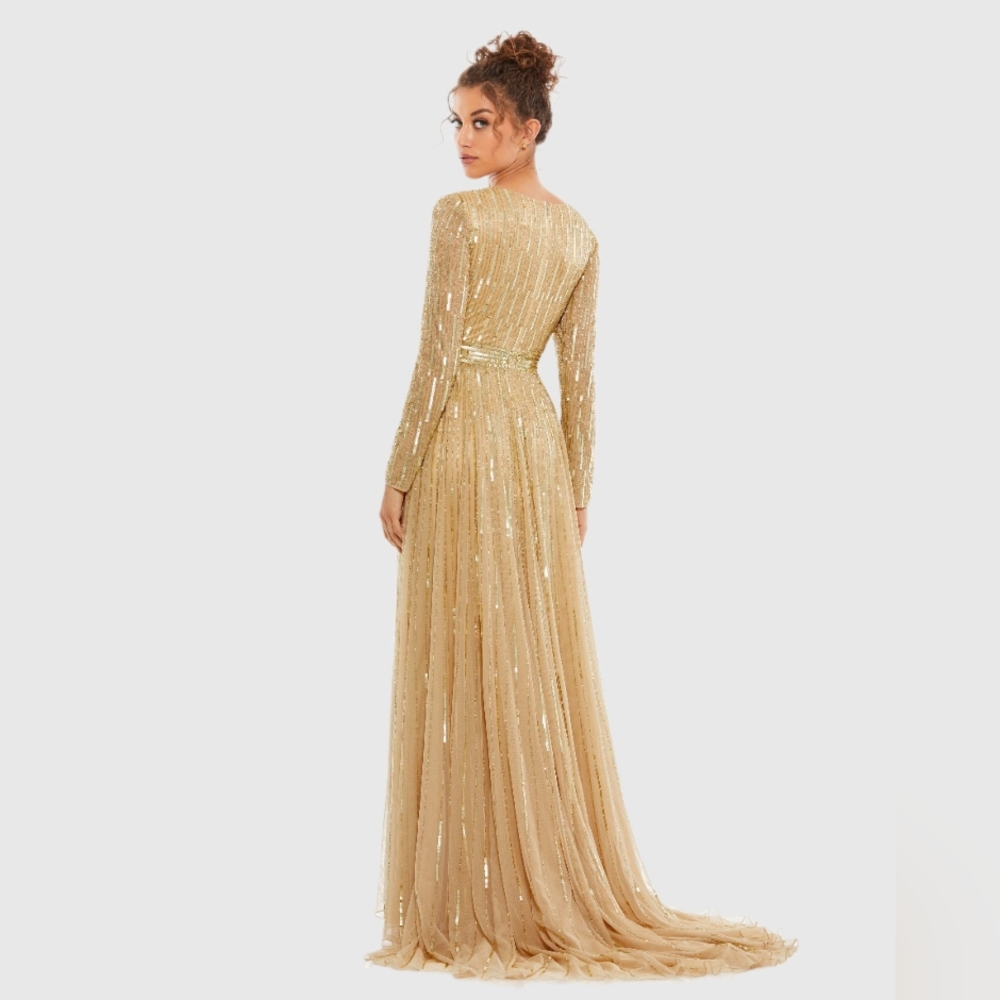 Mac Duggal Gold Long Sleeve Sequin Dress - Picture 4 of 9